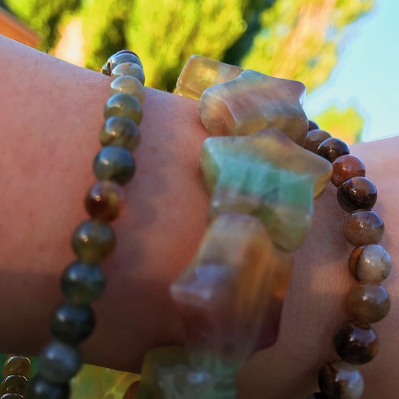 Natural Indian Agate & Fancy Jasper Multicolored Gemstone Mixed Bead Bracelets - Picture 4 of 8